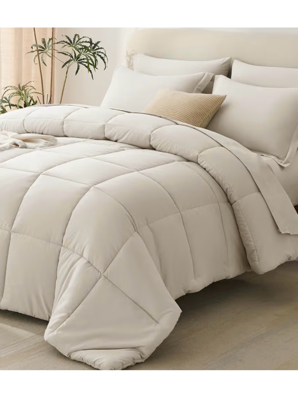 Queen Cream Down Alternative Comforter Set - Soft All-Season Bedding